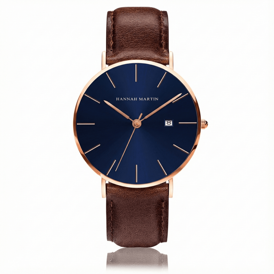Reloj Hannah Martin Oro Rosa Esfera Azul con Mesh Azul y Fecha - Diseño Elegante Premium 40mm elegante para hombre en Perú