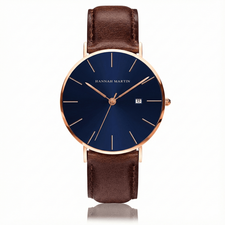 Reloj Hannah Martin Oro Rosa Esfera Azul con Mesh Azul y Fecha - Diseño Elegante Premium 40mm elegante para hombre en Perú