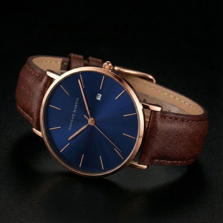 Reloj Hannah Martin Oro Rosa Esfera Azul con Mesh Azul y Fecha - Diseño Elegante Premium 40mm elegante para hombre en Perú