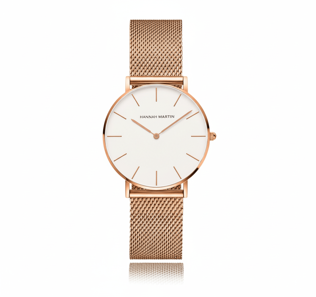 Reloj Hannah Martin Oro Rosa Esfera Blanca con Correa Mesh - Diseño Minimalista 36mm elegante masvendido en Perú