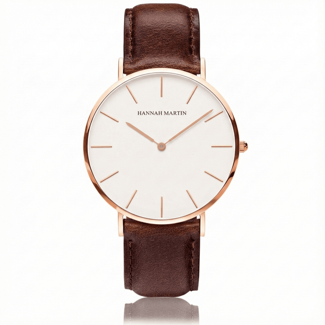 Reloj Hannah Martin para hombre cuero marrón oro rosa - Diseño Elegante 40mm elegante para hombre en Perú