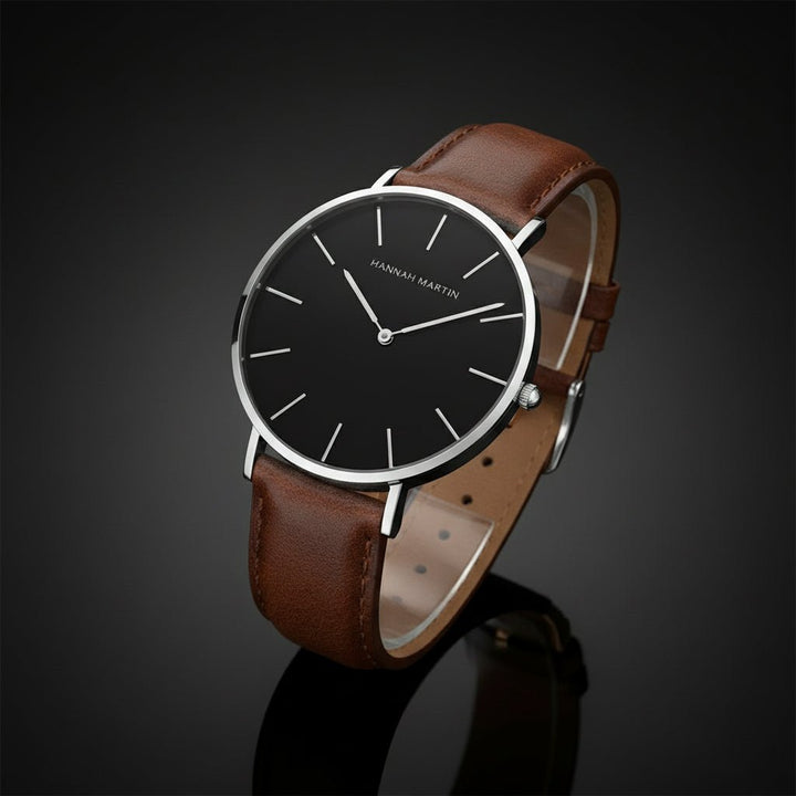 Reloj Hannah Martin para Hombre Cuero Marrón Plateado - Diseño Elegante 40mm elegante para hombre en Perú