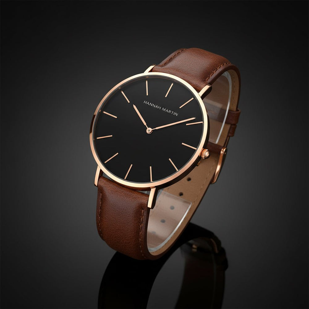 Reloj Hannah Martin para Hombre Elegante Cuero Marrón Esfera Negra elegante para hombre en Perú
