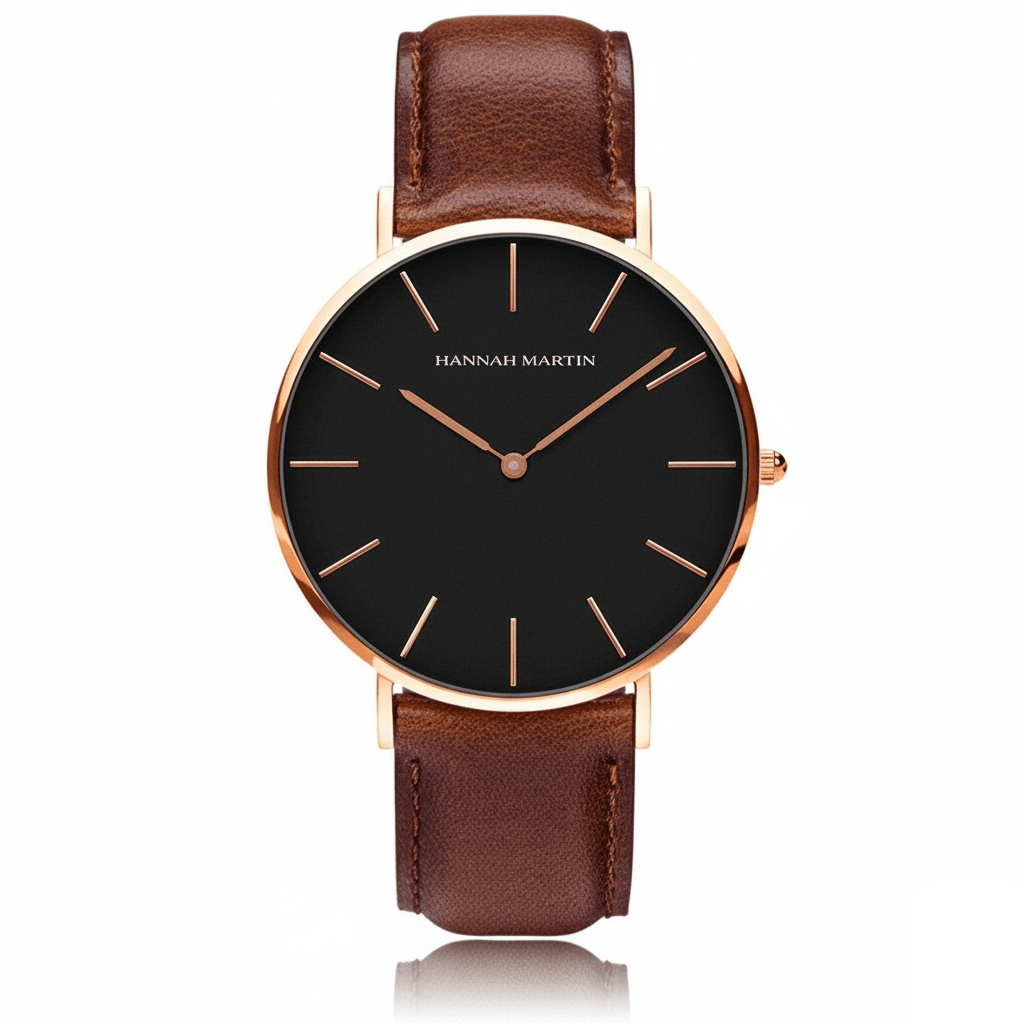 Reloj Hannah Martin para Hombre Elegante Cuero Marrón Esfera Negra elegante para hombre en Perú