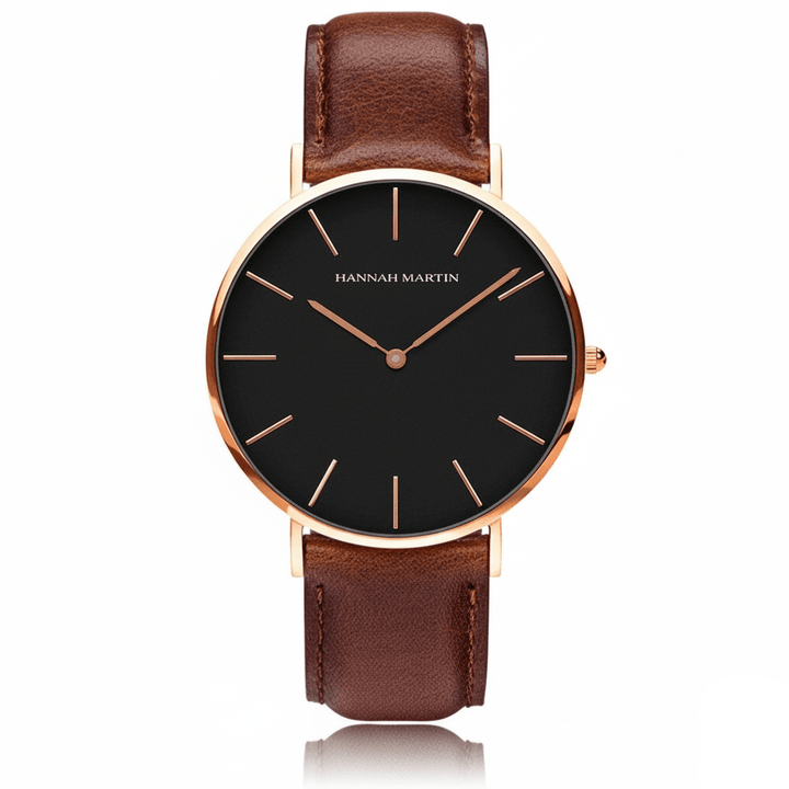 Reloj Hannah Martin para Hombre Elegante Cuero Marrón Esfera Negra elegante para hombre en Perú