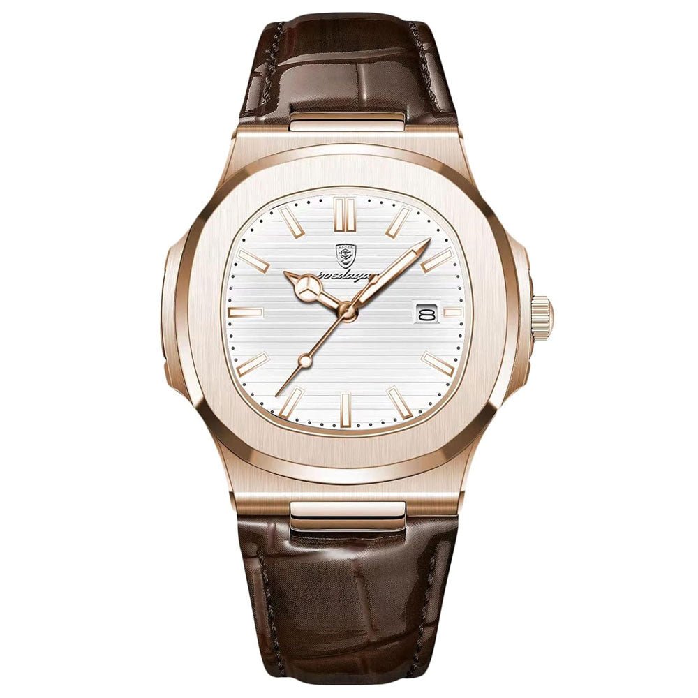 Reloj Poedagar Esfera Blanca para Hombre - Oro Rosa con Correa de Cuero Marrón 40mm elegante en Perú