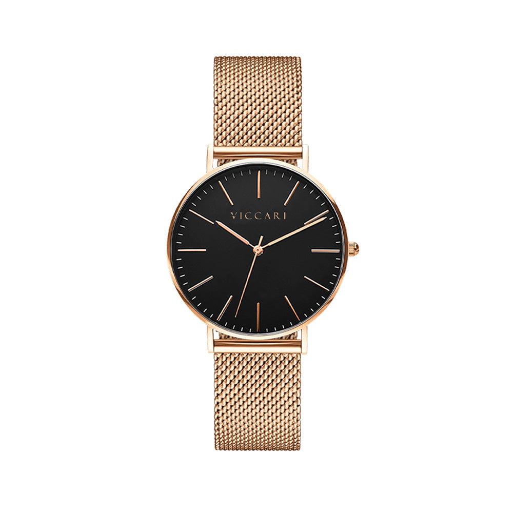 Reloj Viccari Oro Rosa Black - JHERR JEWELRY