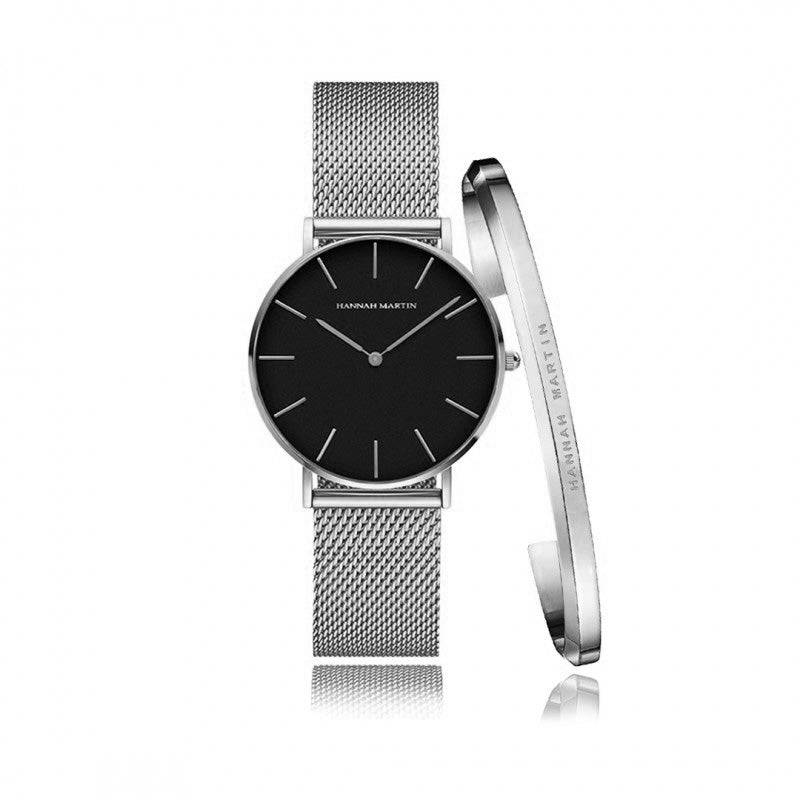 Reloj Hannah Martin Grey Mesh + Brazalete - JHERR JEWELRY