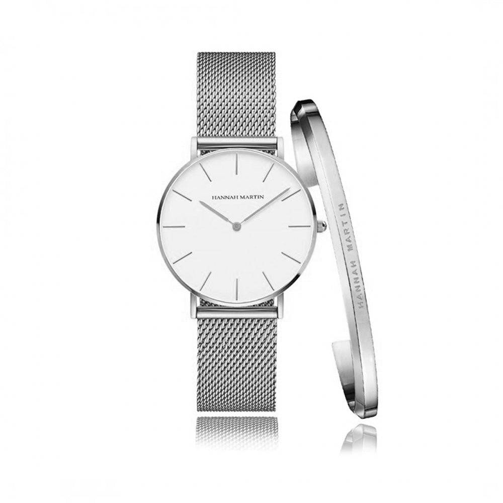 Reloj Hannah Martin Sterling + Brazalete - JHERR JEWELRY