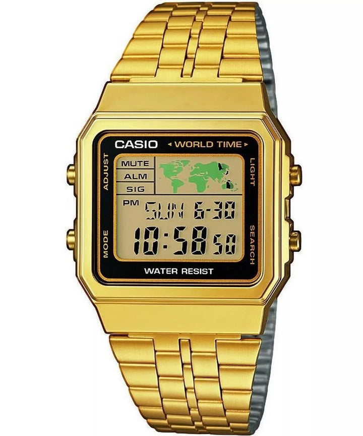 Casio A500WEGA-1EF – Reloj Digital Vintage Dorado con World Time