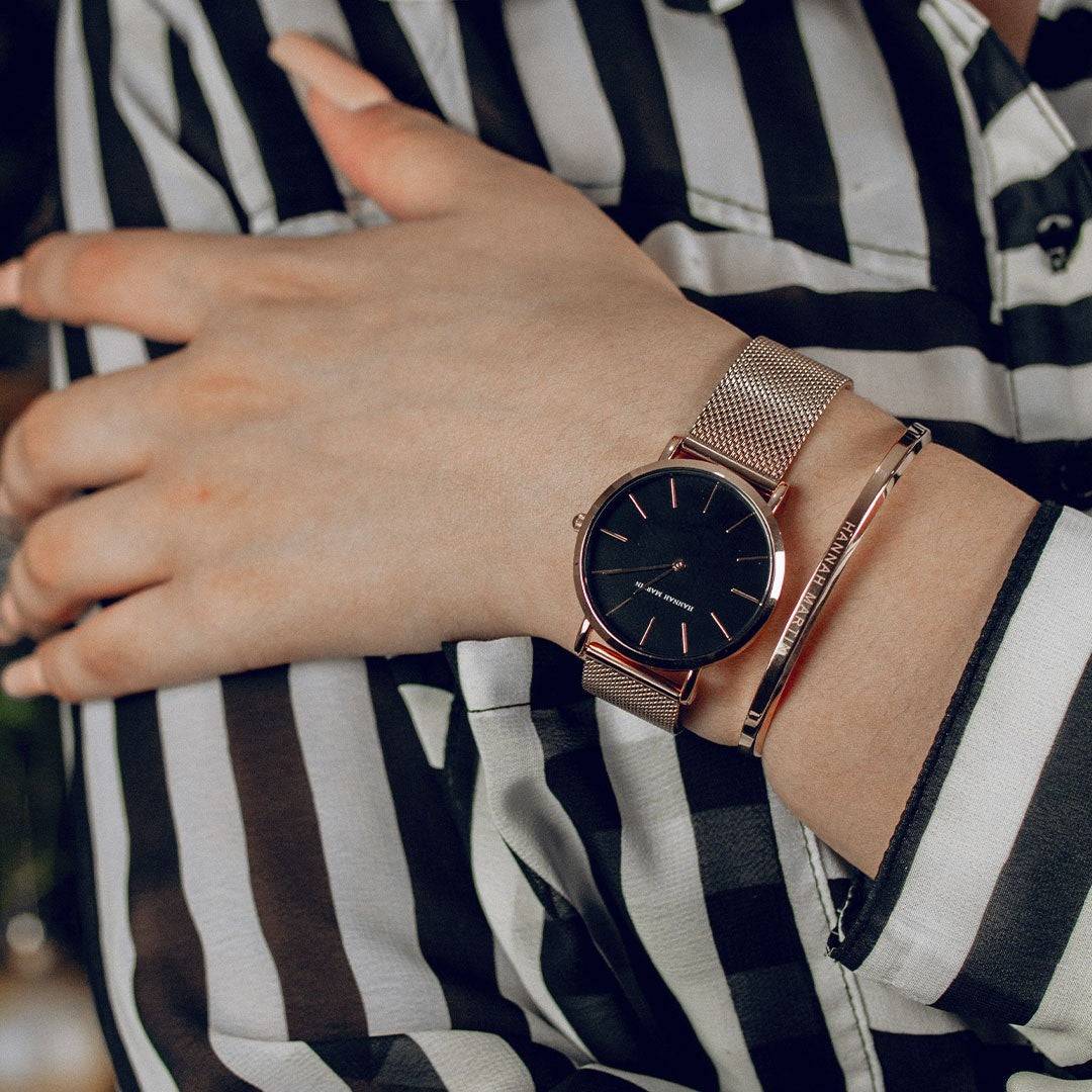 Reloj Hannah Martin Blackrose Mesh + Brazalete - JHERR JEWELRY