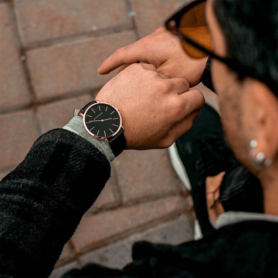 Reloj Hannah Martin de Cuero Negro Hombre