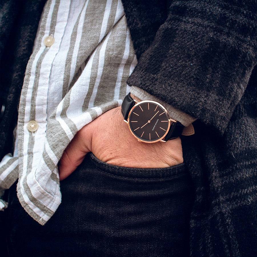 Reloj Hannah Martin de Cuero Negro Hombre