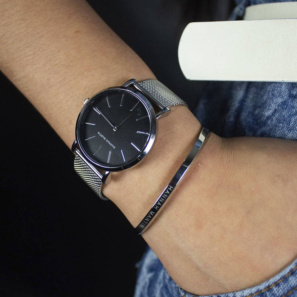 Reloj Hannah Martin Grey Mesh + Brazalete - JHERR JEWELRY