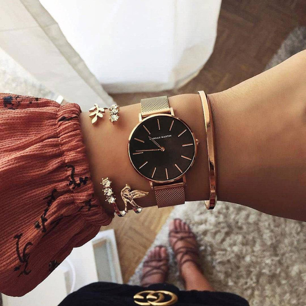 Reloj Hannah Martin Blackrose Mesh + Brazalete - JHERR JEWELRY