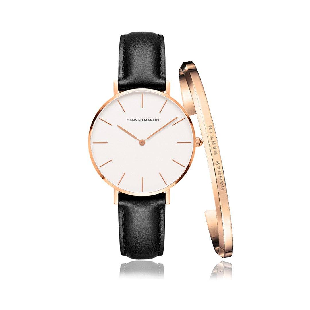 a black and white watch and a bracelet