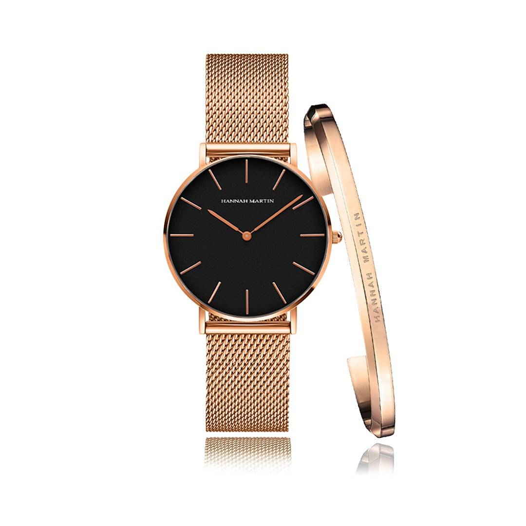 Reloj Hannah Martin Blackrose Mesh + Brazalete - JHERR JEWELRY