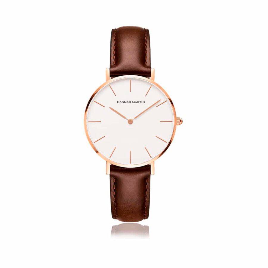 a white and brown watch on a white background