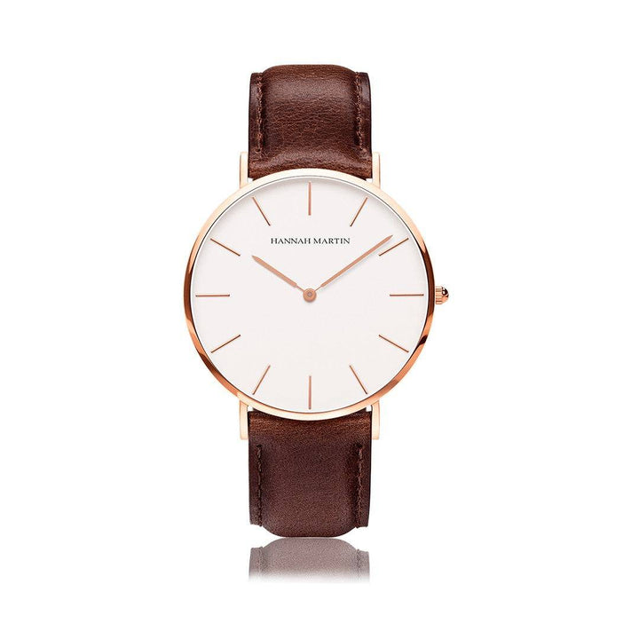 Relojes de Pareja Hannah Martin Rose Gold Cuero Marrón - Conjunto Elegante 40mm/36mm - Hannah Martin en Perú | Jherr Jewelry