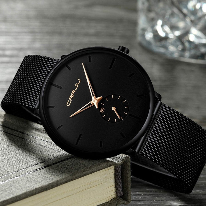 RELOJ CRRJU 2150 CUARZO NEGRO AZUL elegante para hombre en Perú