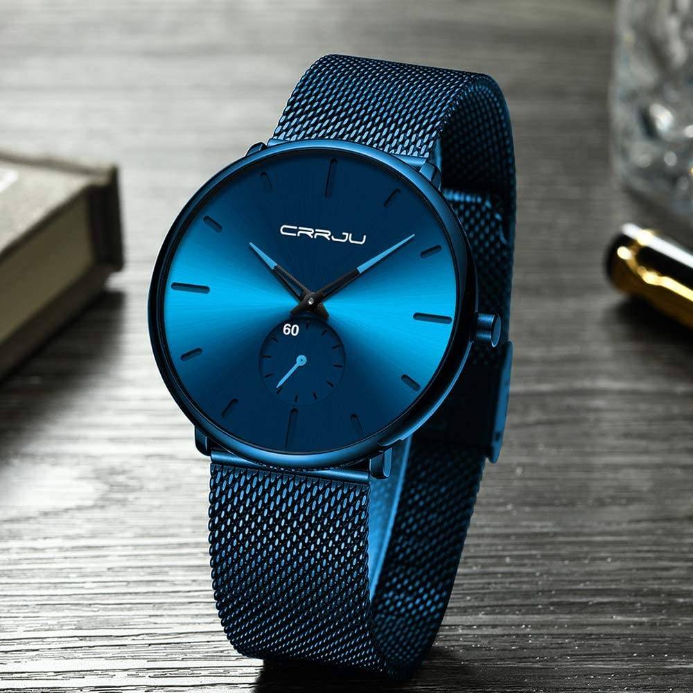 RELOJ CRRJU 2150 CUARZO NEGRO AZUL elegante para hombre en Perú