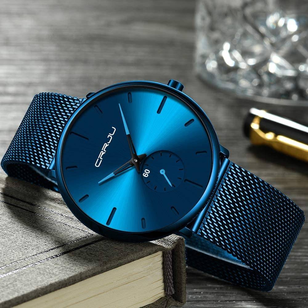 RELOJ CRRJU 2150 CUARZO NEGRO AZUL elegante para hombre en Perú