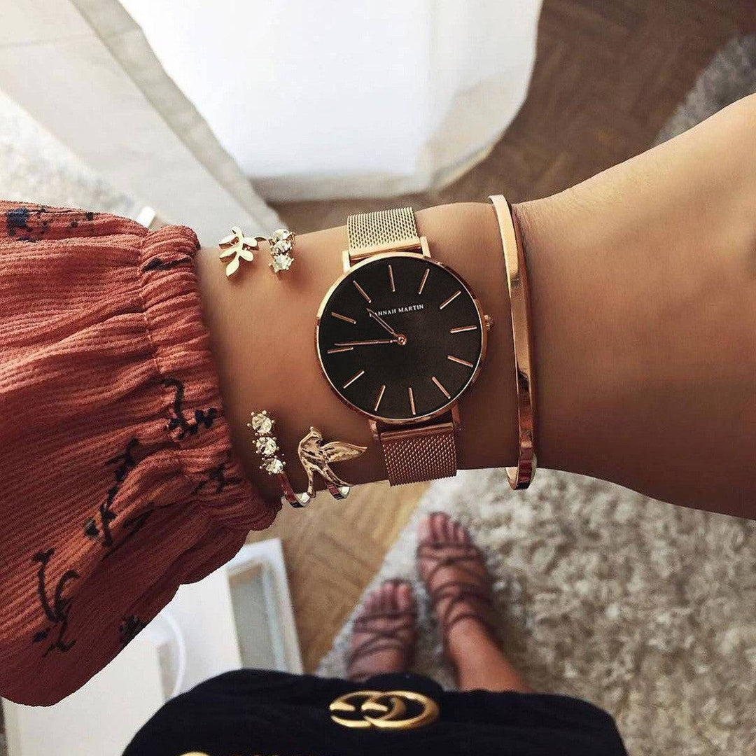 Reloj Hannah Martin - Oro Rosa Black Casual elegante para mujer en Perú