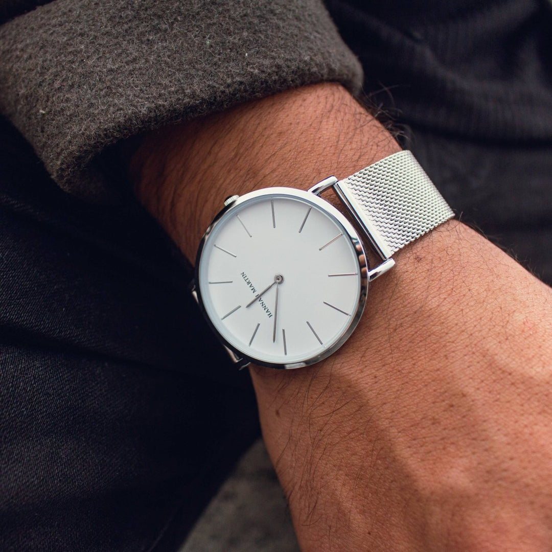 Reloj Hannah Martin Plateado Azul Capri elegante para hombre en Perú