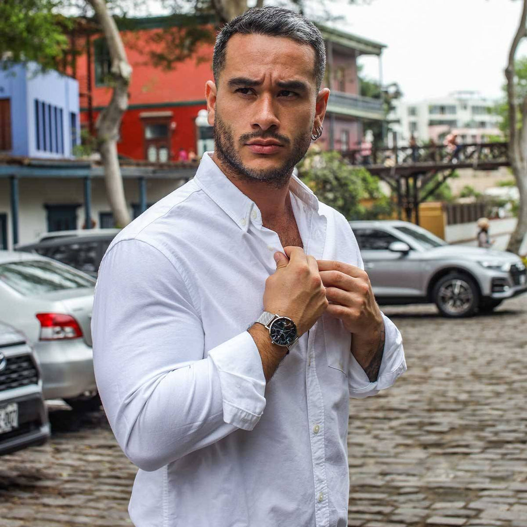 Reloj Hannah Martin Plateado Mármol para Hombre - Elegancia 40mm elegante en Perú